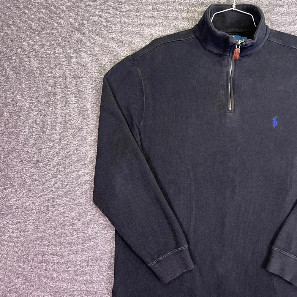 Polo Ralph Lauren Quarter Zip Pullover Mens L Black Cotton Casual Mock Neck Pony